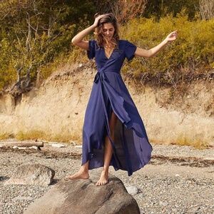 Christy Dawn Navy Wrap Maxi Dress